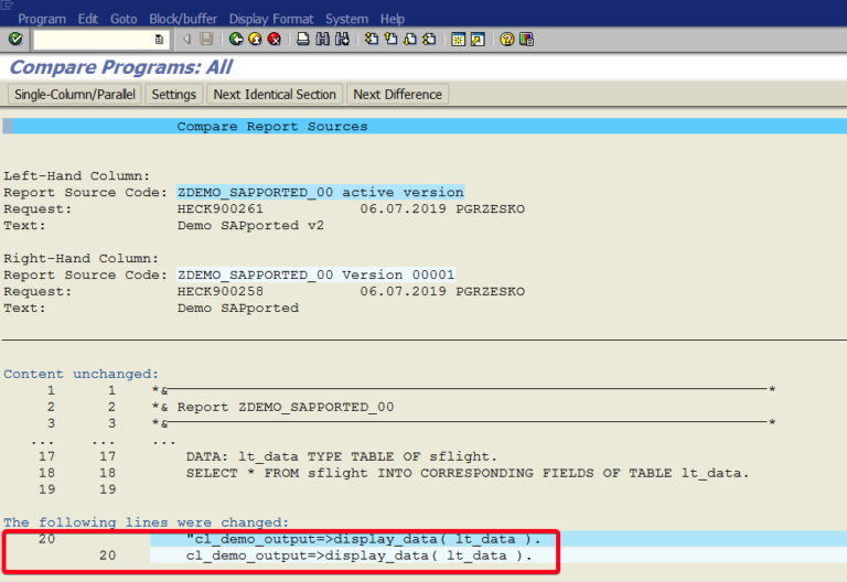How to compare two ABAP program version in SE80? - SAPported