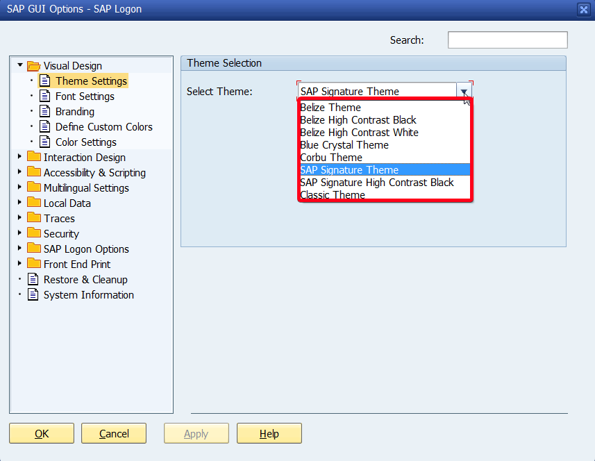 change sap gui theme